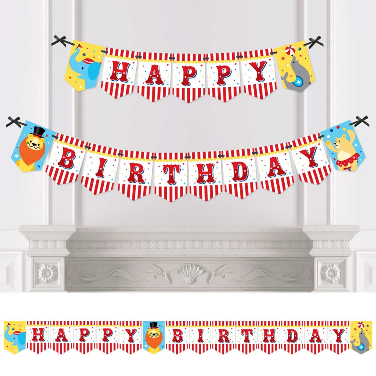 Big Dot of Happiness Carnival - Step Right Up Circus - Carnival Themed Birthday Party Bunting Banner - Birthday Party Decorations - Happy Birthday